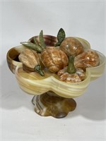 Carved Onyx Pedestal Dish and Carved Fruit