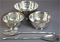 Silver Plate Footed Bowls, Metal Serving Utensils
