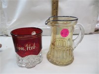 Antique Iridescent Glass Pitcher & Ruby Flash