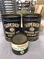 Superior pressure gun grease cans, Texaco Marfak
