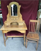 Beautiful Oak Vanity with Oak Chair