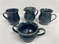 Studio Pottery Coffee Set: 2 Mugs, Cream & Sugar