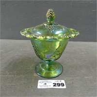 Green Grape Carnival Glass Candy Dish