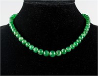 Chinese Green Hardstone Carved Round Bead Necklace