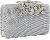 Dexmay Rhinestone Clutch Bag  Crystal Floral Clasp