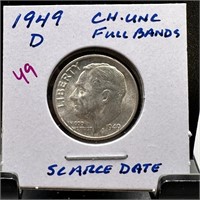 1949-D ROOSEVELT SILVER DIME UNC HIGH GRADE