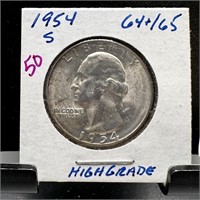 1954-S WASHINGTON SILVER QUARTER HIGH GRADE