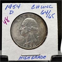 1954-D WASHINGTON SILVER QUARTER HIGH GRADE