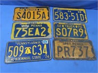 6 Vintage PA License Plates-1958, 1952, 2-1957,