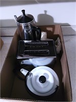 Toaster, tea kettle and coffee percolate