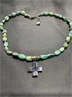 STERLING CROSS AND TURQUOISE NECKLACE