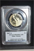 PCGS PR69D Deep Cameo John Adams 2007 S $1 Coin