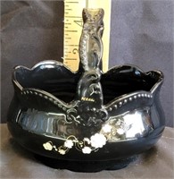 Pavlova Black Amethyst Glass Hand Painted Basket