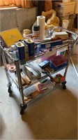 3 Tiered  Metal Rolling Cart & Contents