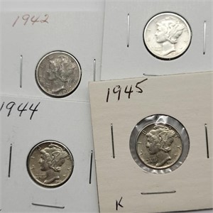 4 MERCURY DIMES 1942, 43, 44 & 45.