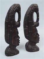 Vintage Pair of African Carved Ebony Busts