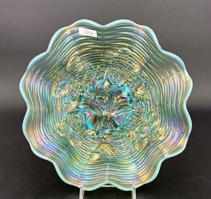 Rose Show ruffled bowl - aqua opal