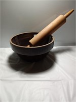 Vintage Stoneware bowl with rolling pin.