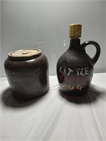 Vintage croc with lid and a little brown jug.