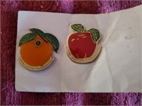 2 Lions Club Pins 1 Peach . 1 Apple