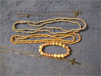 4 Necklaces & One Bracelet - Cross, Flower, etc