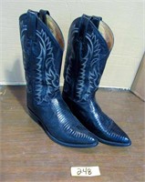 Tony Lama Cowboy Boots, Black Lizard, Sz. 8