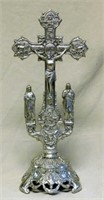Silver Tone Altar Crucifix with Adoring Saints.