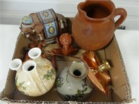 BOX - REDWARE AND GLAZED VASES ETC.