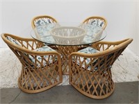 Vintage wicker dining set with glass top