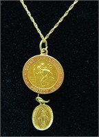 14K Gold Religious Necklace & Charm 4.2 Grams TW