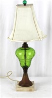Mid-Cent.Green Thumbprint Glass & Marble Base Lamp