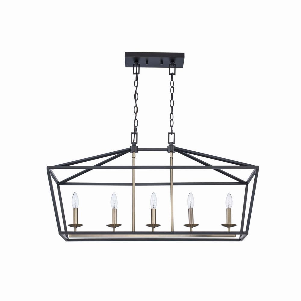 36 in. 5-Light Black and Gold Linear Chandelier