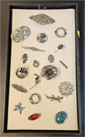 Silver and Costume Jewelry Brooches 1 Tray