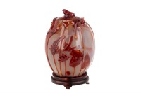 CHINESE RED AGATE COVERED JAR