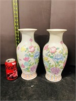 Chinoiserie Famille Rose Floral Enameled Vases X 2