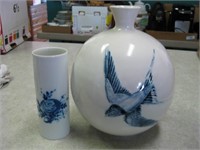 6" Tall Rosenthal Vase & 9.5" Pottery Bird Vase