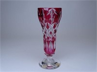 VAL ST. LAMBERT RUBY CUT TO CLEAR CRYSTAL VASE