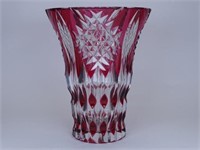 VAL ST. LAMBERT RUBY CUT TO CLEAR CRYSTAL VASE