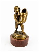 Bronze Boy With Shoe Figural Matchstick Holder