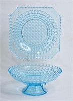 Early Pressed Glass Aqua Compote & Underplate