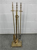 Brass Fireplace Tools W/ Stand