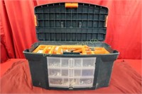 Tool Box w/ Contents: Plumb Bob, Wire Strippers,