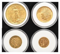 20th Century Gold Coin Set with 1908 $20 No Motto