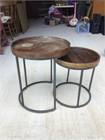 Modern Nesting Tables Lot of 2 Wood Tops Metal