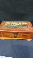 11”x4” wooden box with misc jewelry