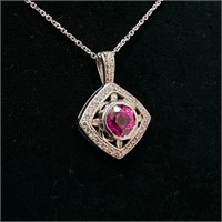 1.3 Ct Pink Sapphire in 14k White Gold Pendant