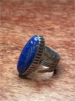 .925 Sterling Silver Lapis Blue Oval Stone Ring