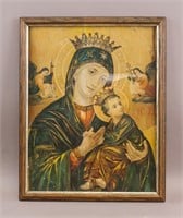 Antique Religious Lithograph Virgin Mary & Jesus
