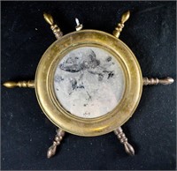 VINTAGE BRASS CAPTAIN'S WHEEL MIRROR