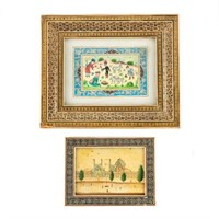 (2) Persian Style Miniature Paintings in Inlay Fra